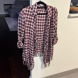 Flannel open shirt with fringe detail